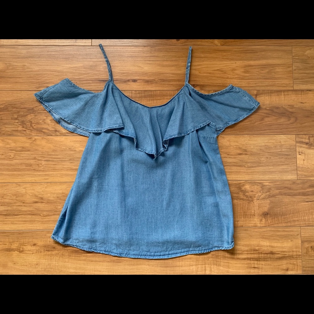 Cold shoulder faux denim top